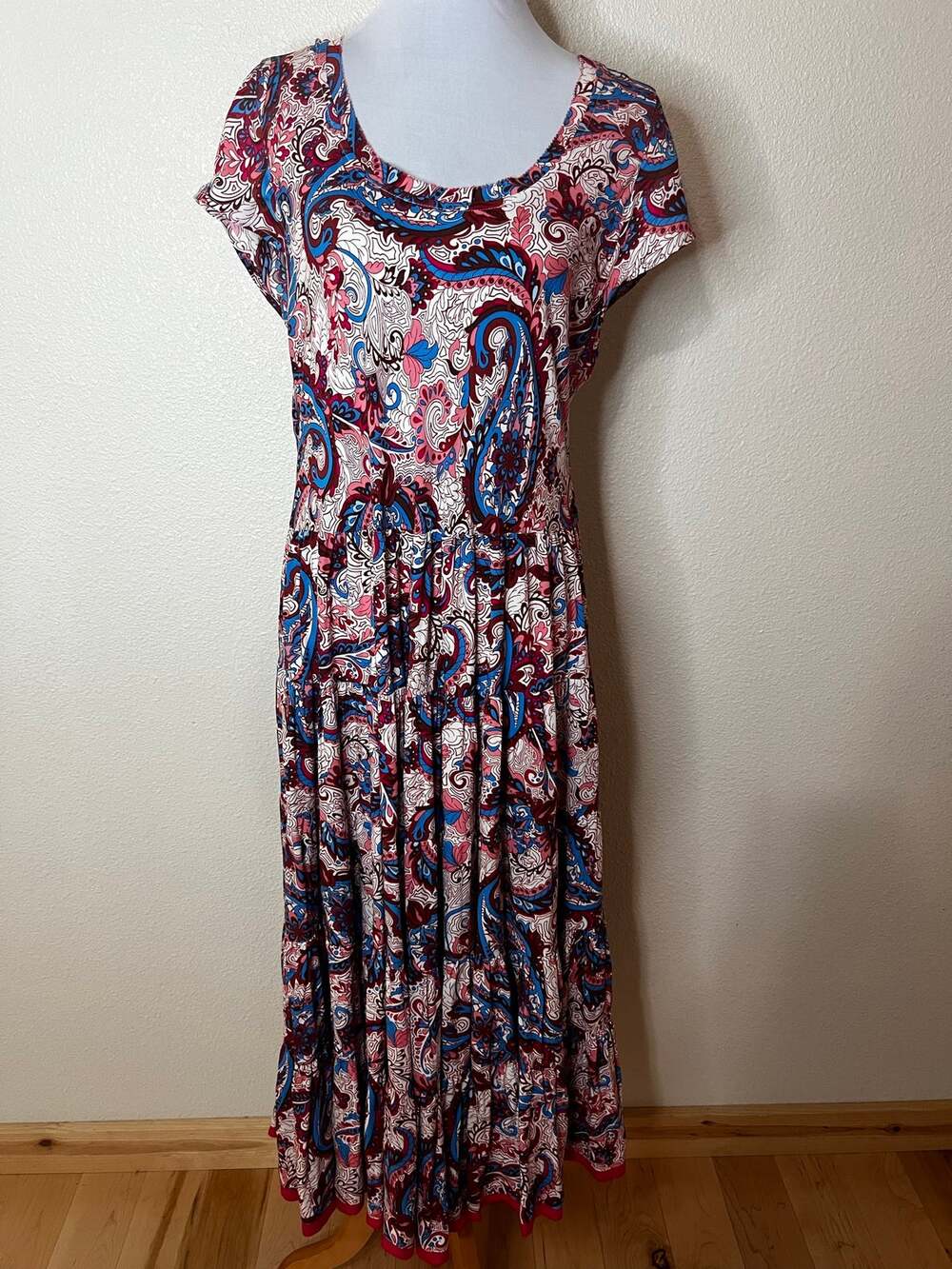 Soft Surroundings Kara Maxi Dress Framboise Paisley Pink Blue Jersey MEDIUM